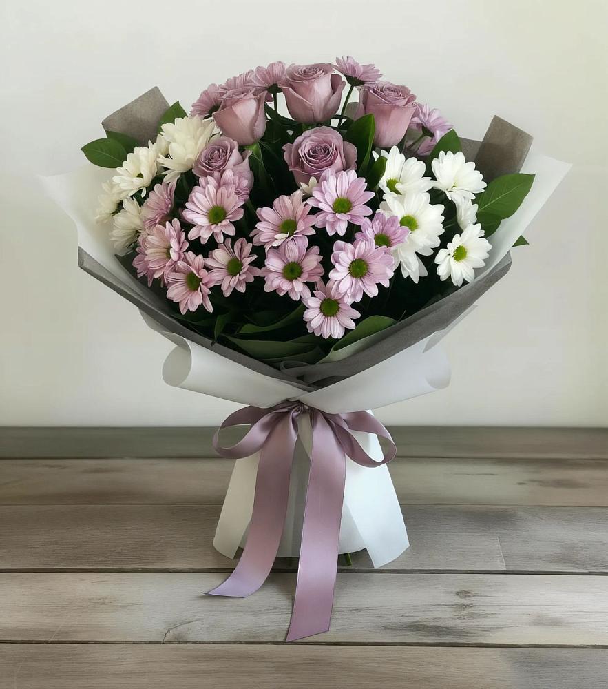 Букет цветов из: Хризантемы и Розы в Нижнезольском