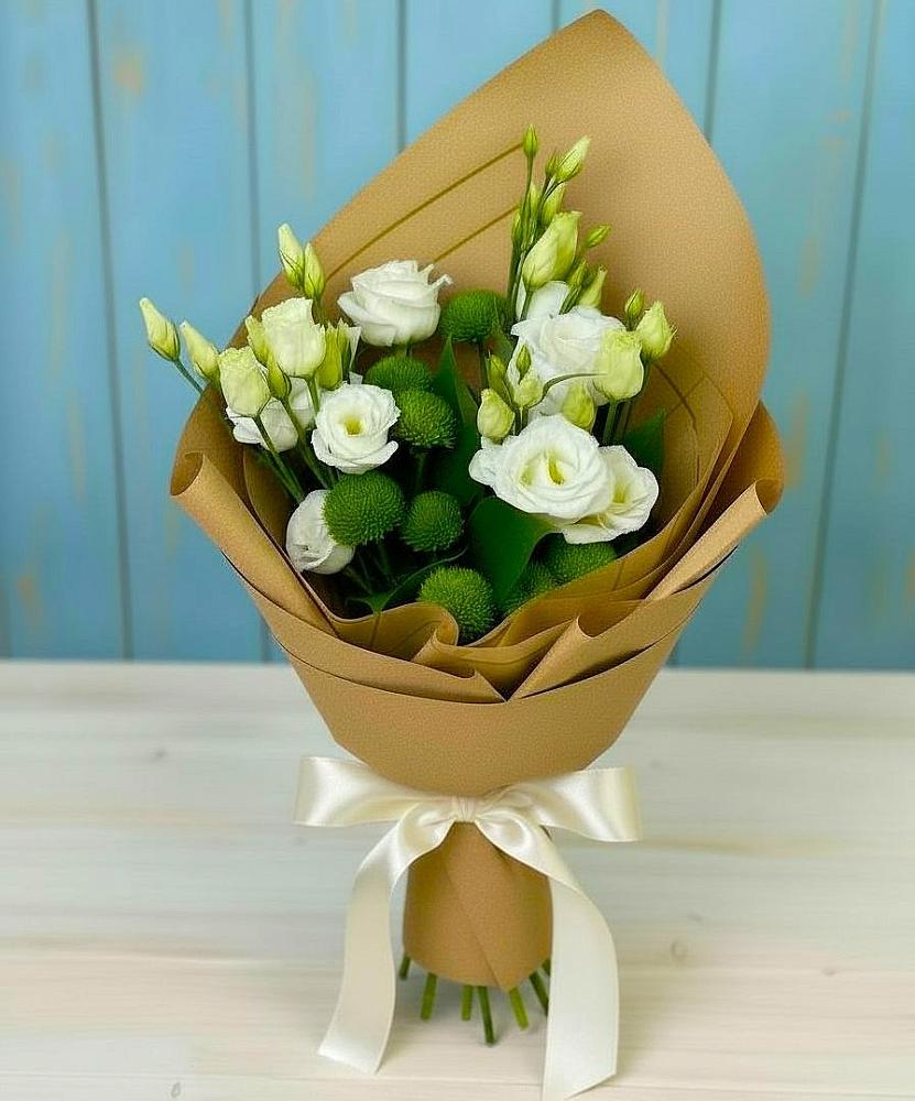 Букет цветов из: Хризантемы и Лизиантусы в Нижнезольском