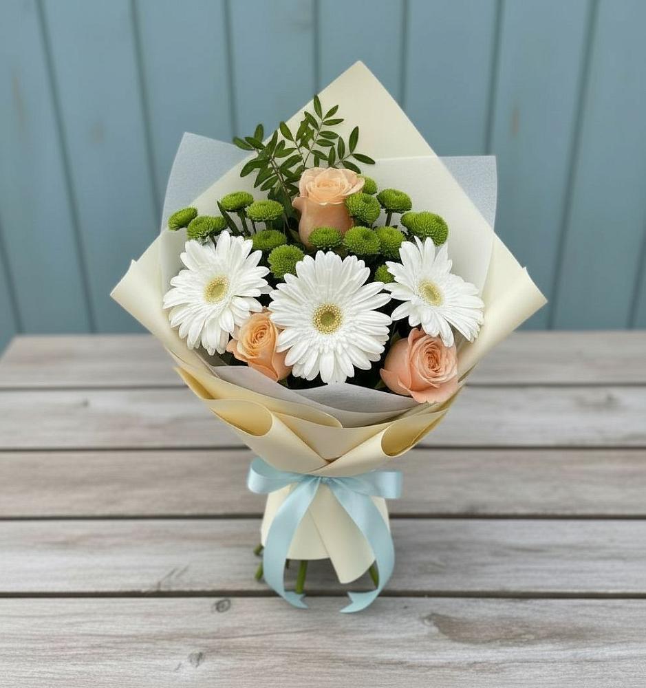 Букет цветов из: Герберы, Розы и Хризантемы в Нижнезольском
