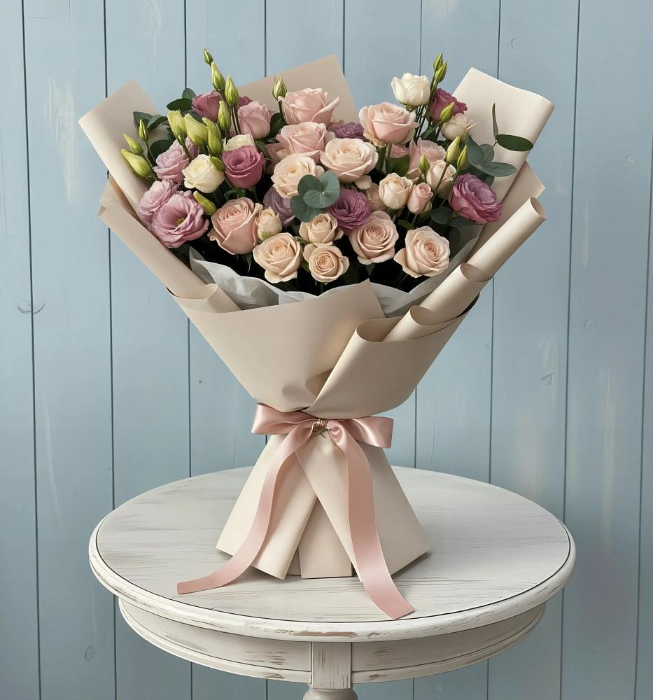 Букет цветов из: Розы и Лизиантусы в Нижнезольском