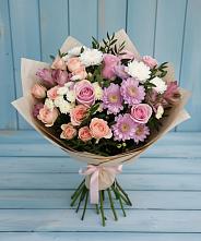 Букет цветов из:  Хризантемы, Розы и Альстромерии в Нижнезольском
