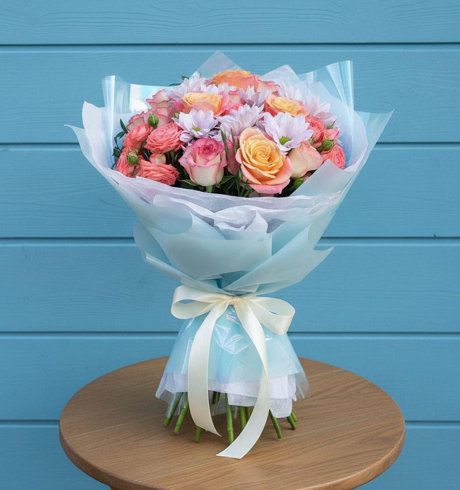 Букет цветов из: Хризантемы и Розы в Нижнезольском