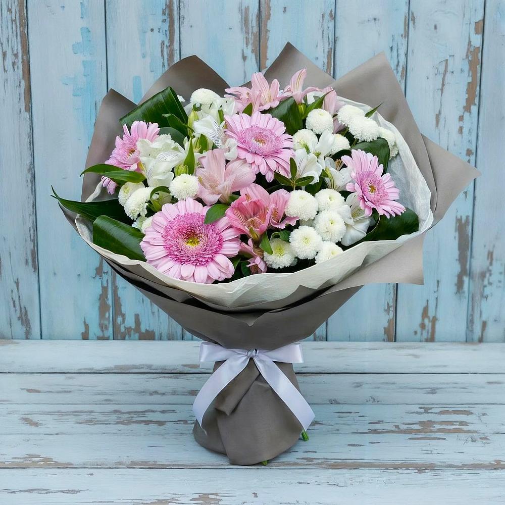Букет цветов из: Герберы, Альстромерии и Хризантемы в Нижнезольском